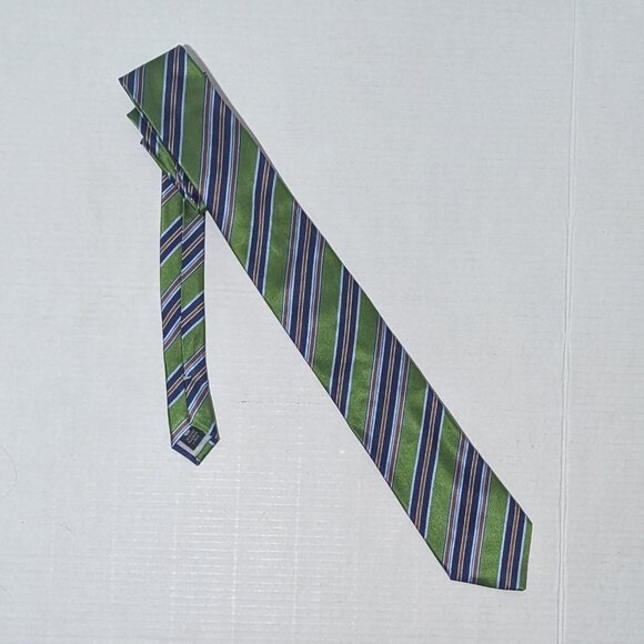 Countess Mara Green & Copper Striped 100% Silk Tie – Classic Business Formal 60” - Picture 3 of 6